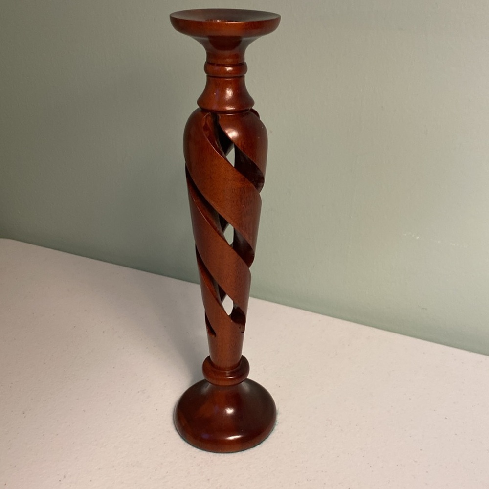 Vintage Carved Wooden Candlestick Holder - Picture 5 of 8